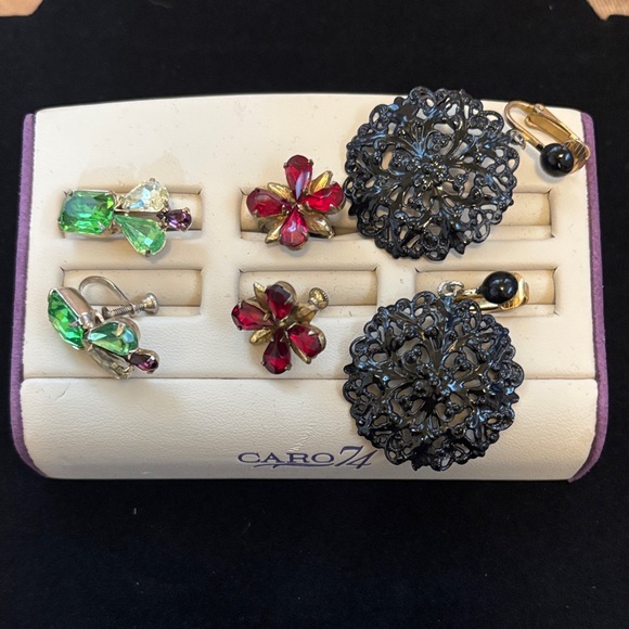 Vintage Green, Red, & Black Clip On Earrings Sets - Picture 1 of 2